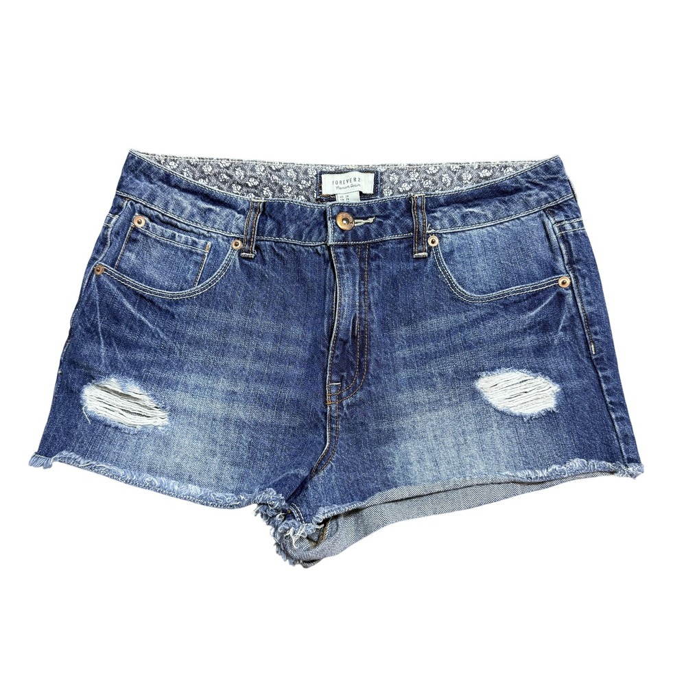 Forever 21 Premium Denim Shorts Womens 28 Blue Distressed Cutoff Frayed Hem